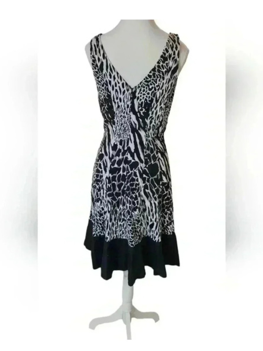 Nine West Black and White Animal-Print V-Neck Dress